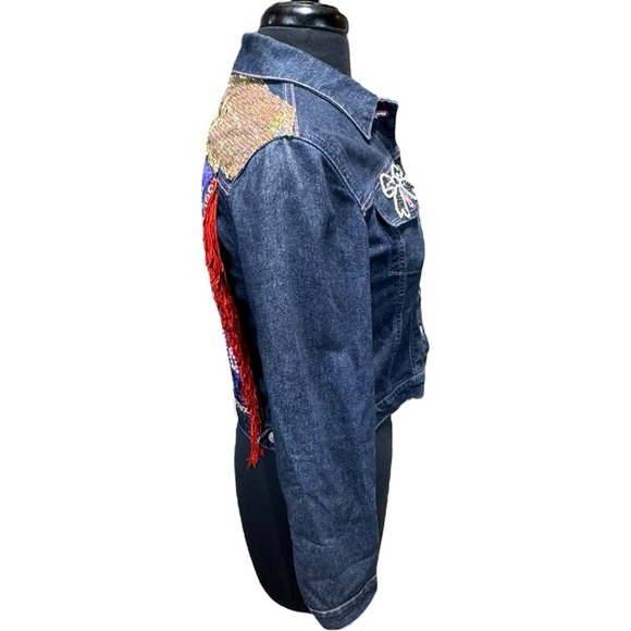 Vintage Polo Jeans Co “Stay Gold”  Embellished Cropped Denim Jacket Size S - Picture 5 of 8
